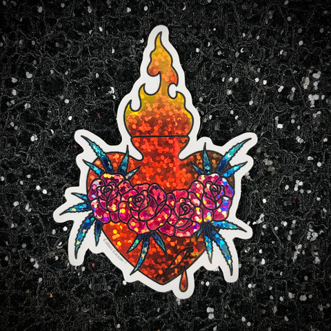 Sacred Sativa Heart Glitter Sticker