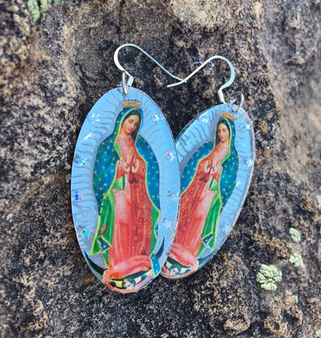 Mirror Oval ~ Our Lady of Guadalupe Earrings
