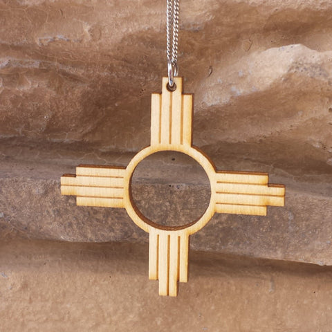 New Mexico Zia Symbol Wood Pendent