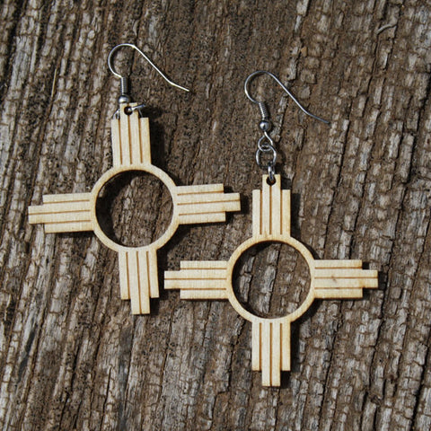 Wood Zia Symbol Earrings ~ Pick Your Color