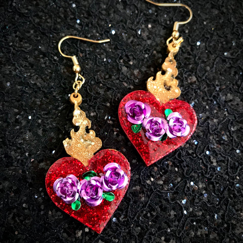 Sacred Heart Rose Earrings